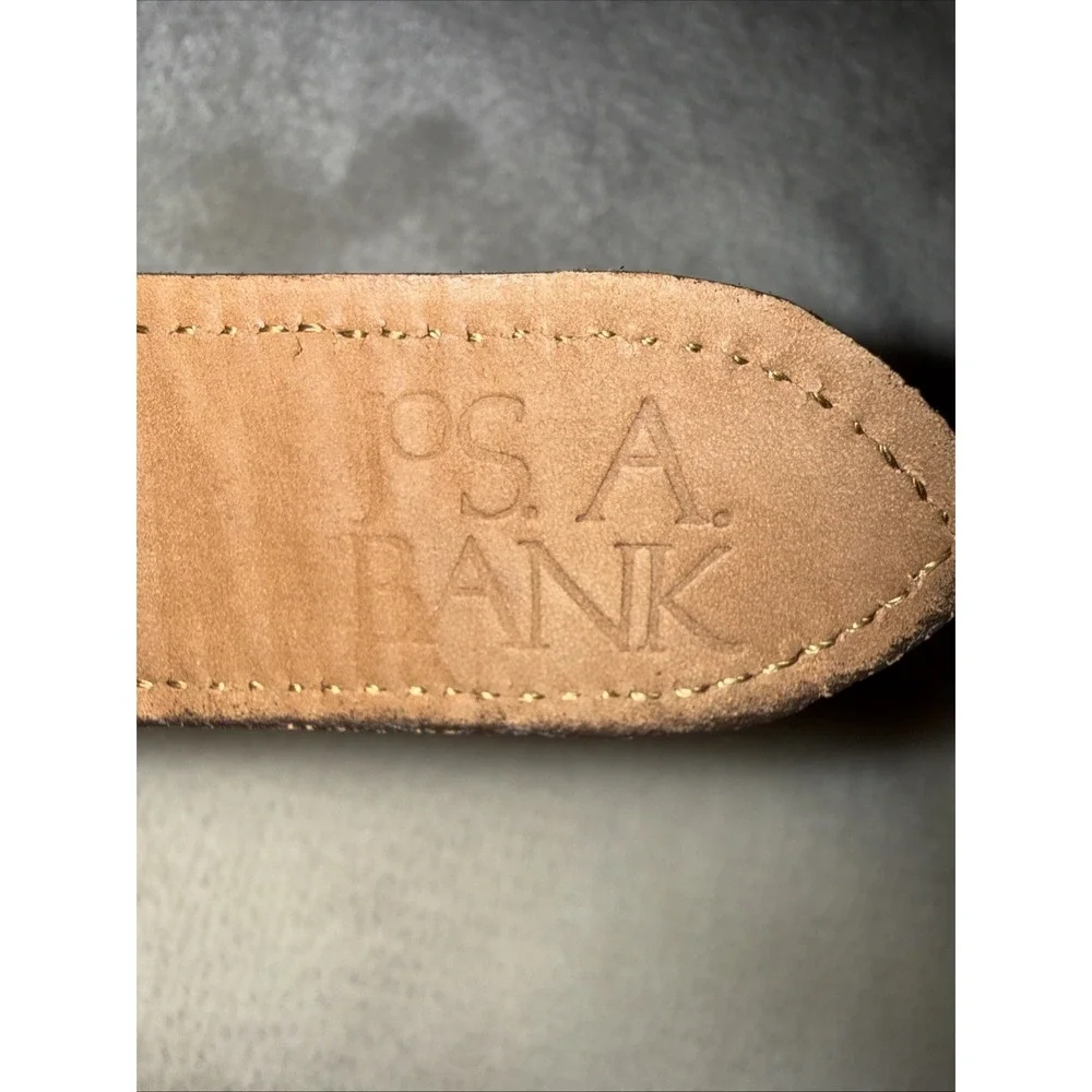 Jos A Bank Belt Mens 38 Beige W/ Black Stripe Leather Canvas Casual Belt